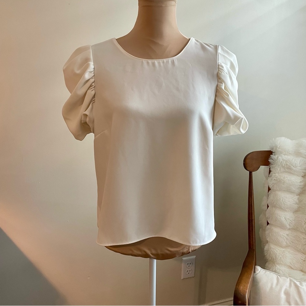 Amanda Uprichard Ivory Puff Sleeve Merris Top * Revolve * Size Medium - Picture 5 of 10